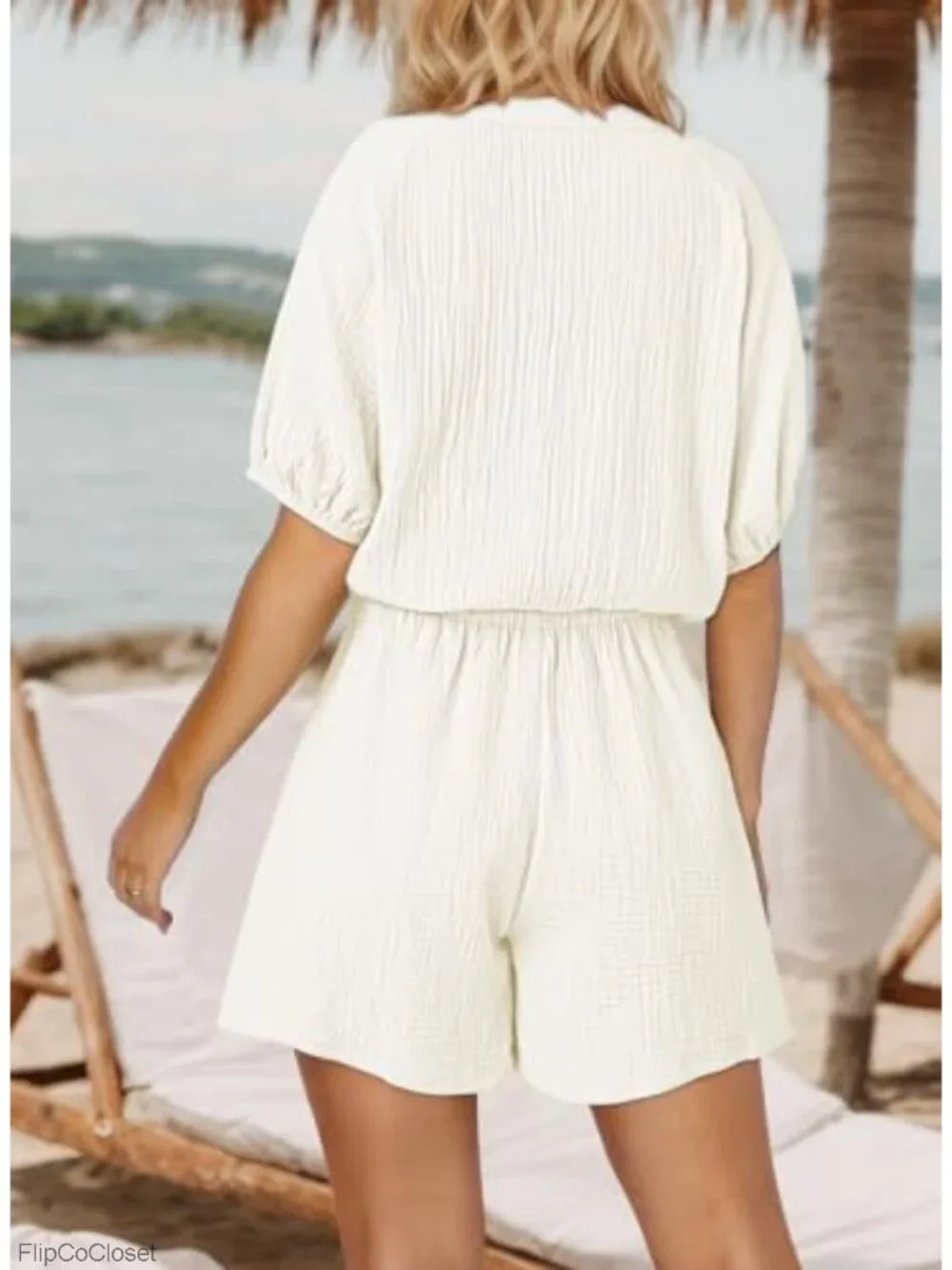 Women's Casual Romper Self Tie V Neck Short Sleeve Cotton Summer Jumpsuit